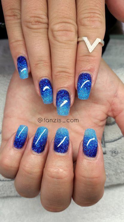 Blue Glitter Ombre Nails