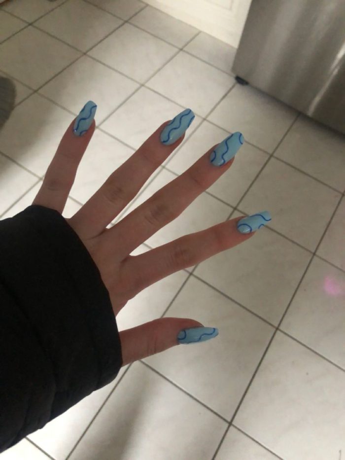 Blue Squiggle Nails In