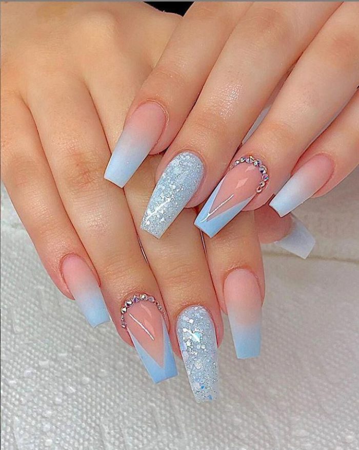 Blue Glitter Acrylic Nails