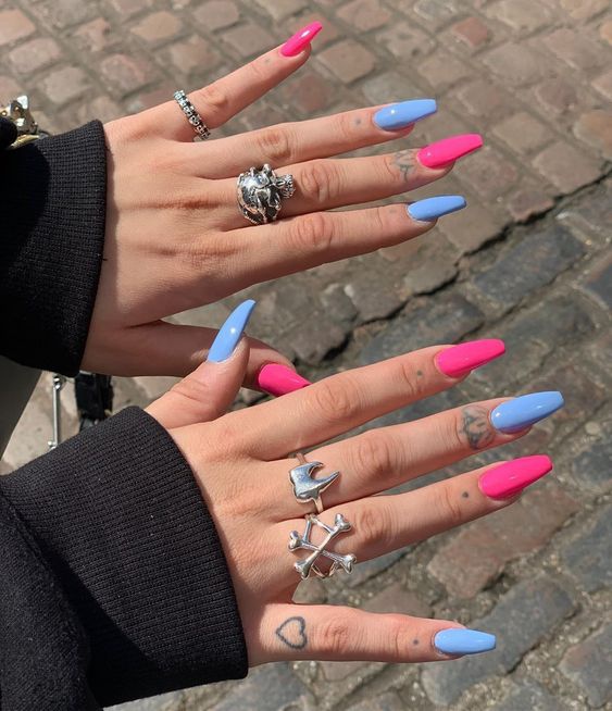 Blue Hot Pink Nails