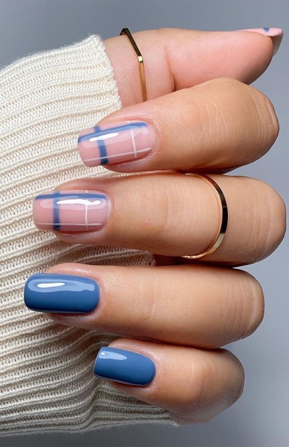 Cute Ways To Wear Fall Plaid Nail Designs Blue Nails Plaid