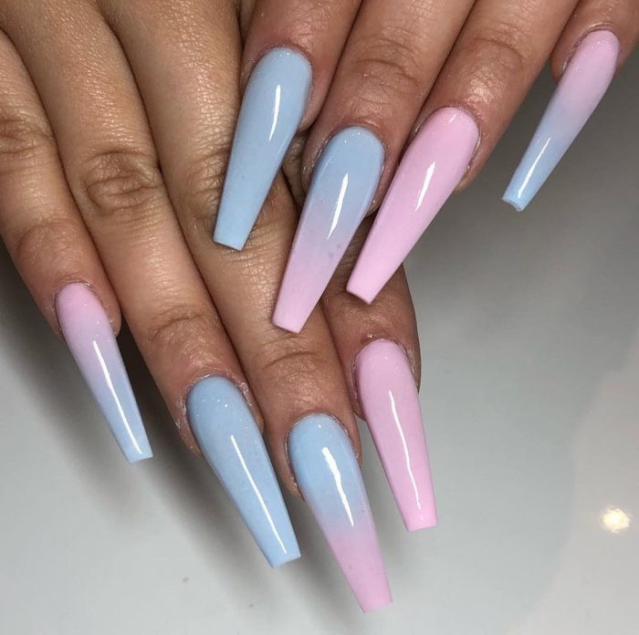 Blue Pink Ombre Nails