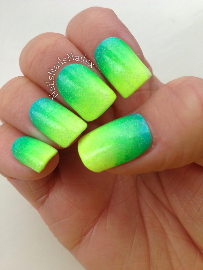 Glittery Ombre Nails Green Yellow And Blue