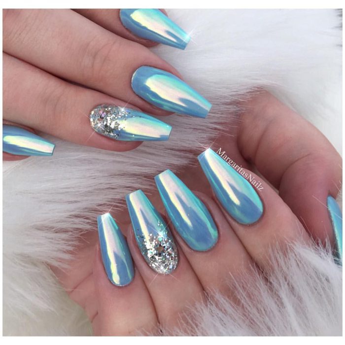 Icy Blue Chrome Coffin Nails Nailsglitternails