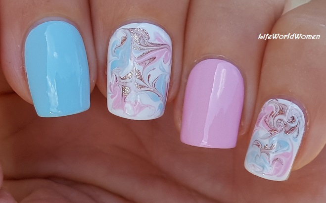 Life World Women Baby Blue Baby Pink Marble Nail Design For Summer