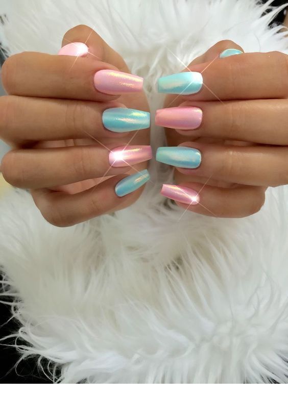 Light Blue Pink Nails