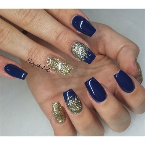 Navy Blue And Gold Glitter Nails By Margaritasnailz From Nail Art