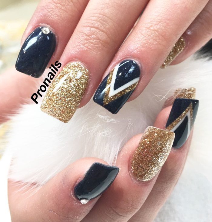 Navy Blue With Gold Acrylic Design