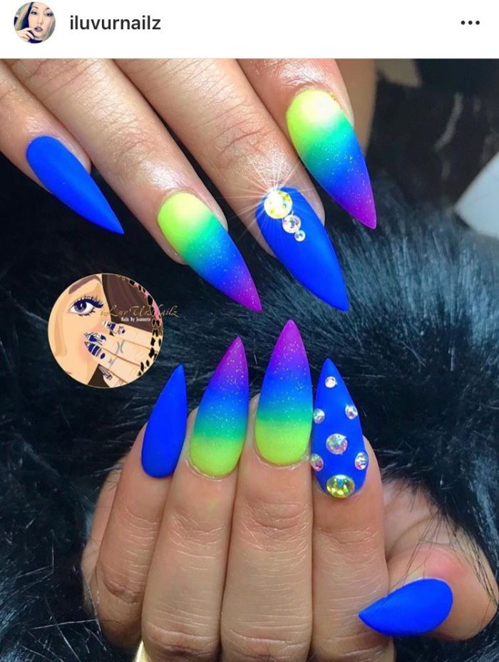 Neon Blue And Green Nails