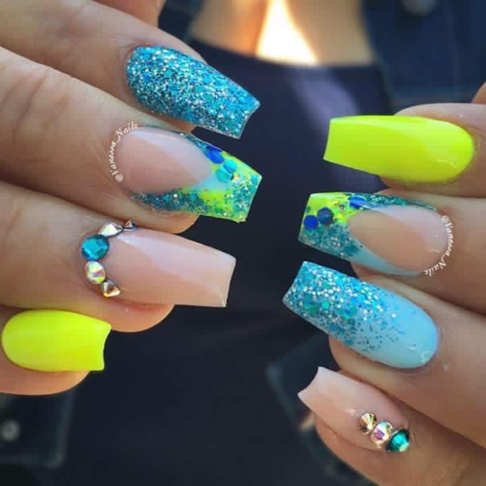 Neon Green And Blue Nails
