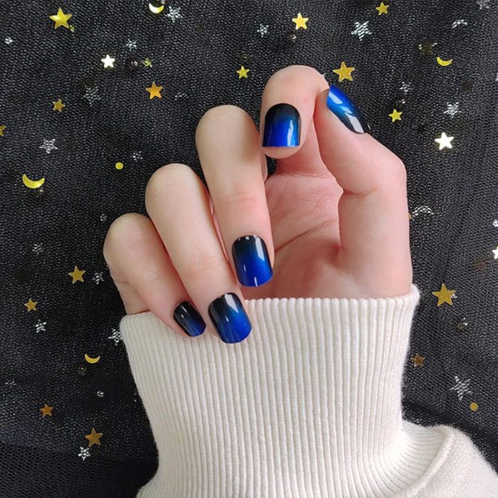 Blue Cute Dark Nails
