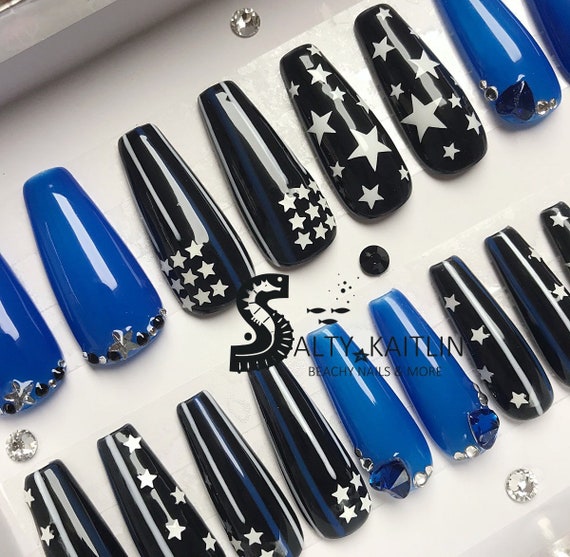 Police Thin Blue Line Press On Gel Nails