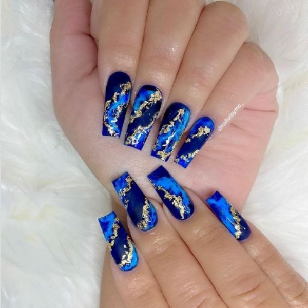 Blue Gold Acrylic Nails