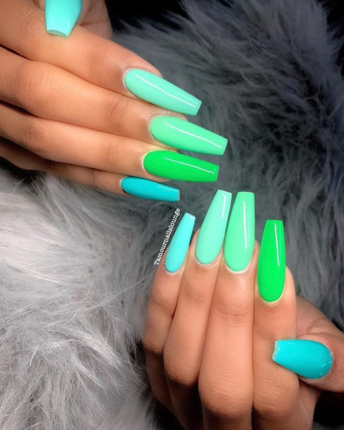Pretty Nail Design For Women Blue And Green Its The Summer Time
