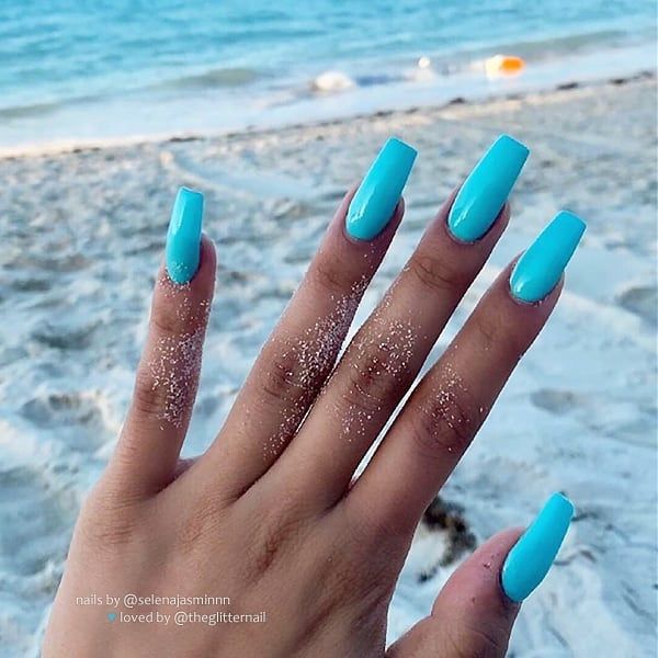 Turquoise Blue On Tapered Square Nails Nail Artis