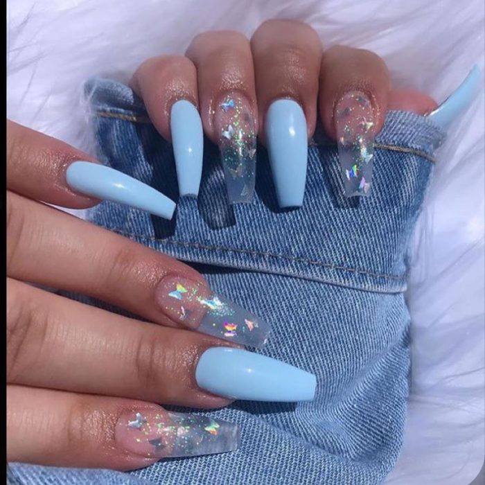 Blue Clear Butterfly Nails