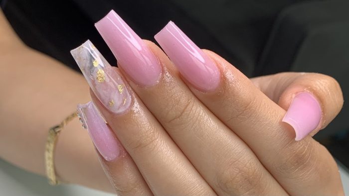Pink Coffin Marble Acrylic Nail